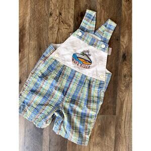 Vintage Boys 3T ‘Wave Rider’ Embroidered Plaid Romper